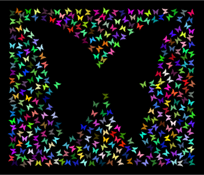a butterfly silhouette shaped by rainbow colored butterflies